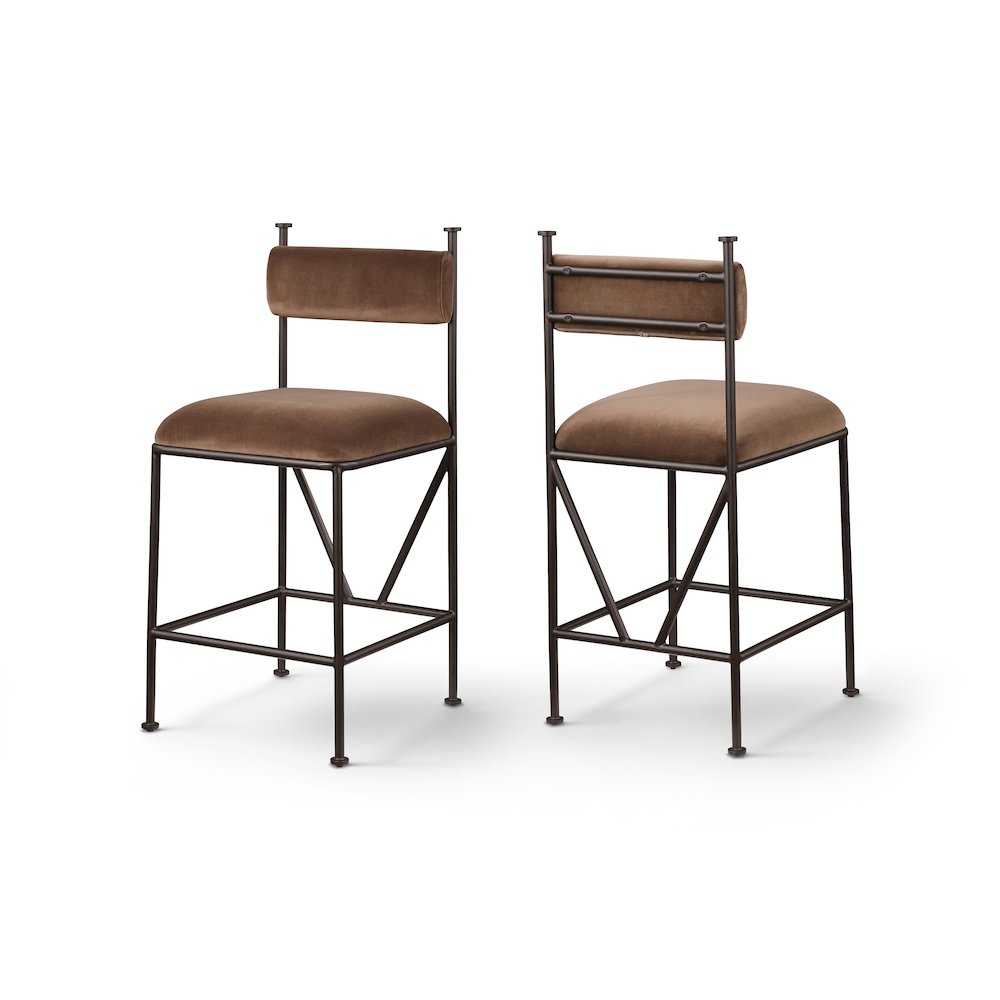 Monarch Brown Velvet Performance Fabric Upholstered Counter Stool, Set of 2