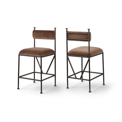 Monarch Brown Velvet Performance Fabric Upholstered Counter Stool, Set of 2