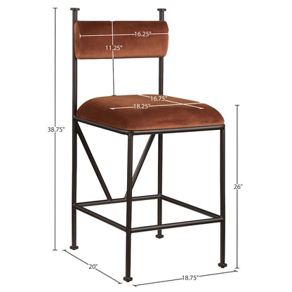 Monarch Cognac Velvet Performance Fabric Upholstered Counter Stool, Set of 2