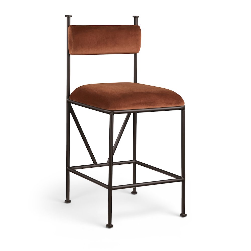 Monarch Cognac Velvet Performance Fabric Upholstered Counter Stool, Set of 2