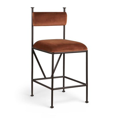 Monarch Cognac Velvet Performance Fabric Upholstered Counter Stool, Set of 2
