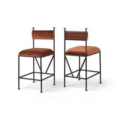 Monarch Cognac Velvet Performance Fabric Upholstered Counter Stool, Set of 2