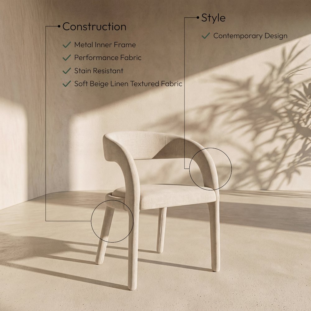 Sylvester Beige Linen Textured Performance Fabric Dining Chair, Set of 2