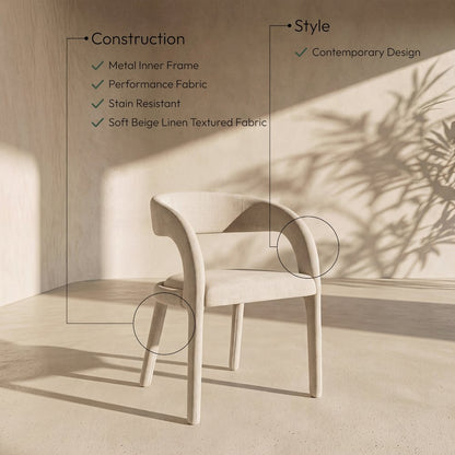 Sylvester Beige Linen Textured Performance Fabric Dining Chair, Set of 2