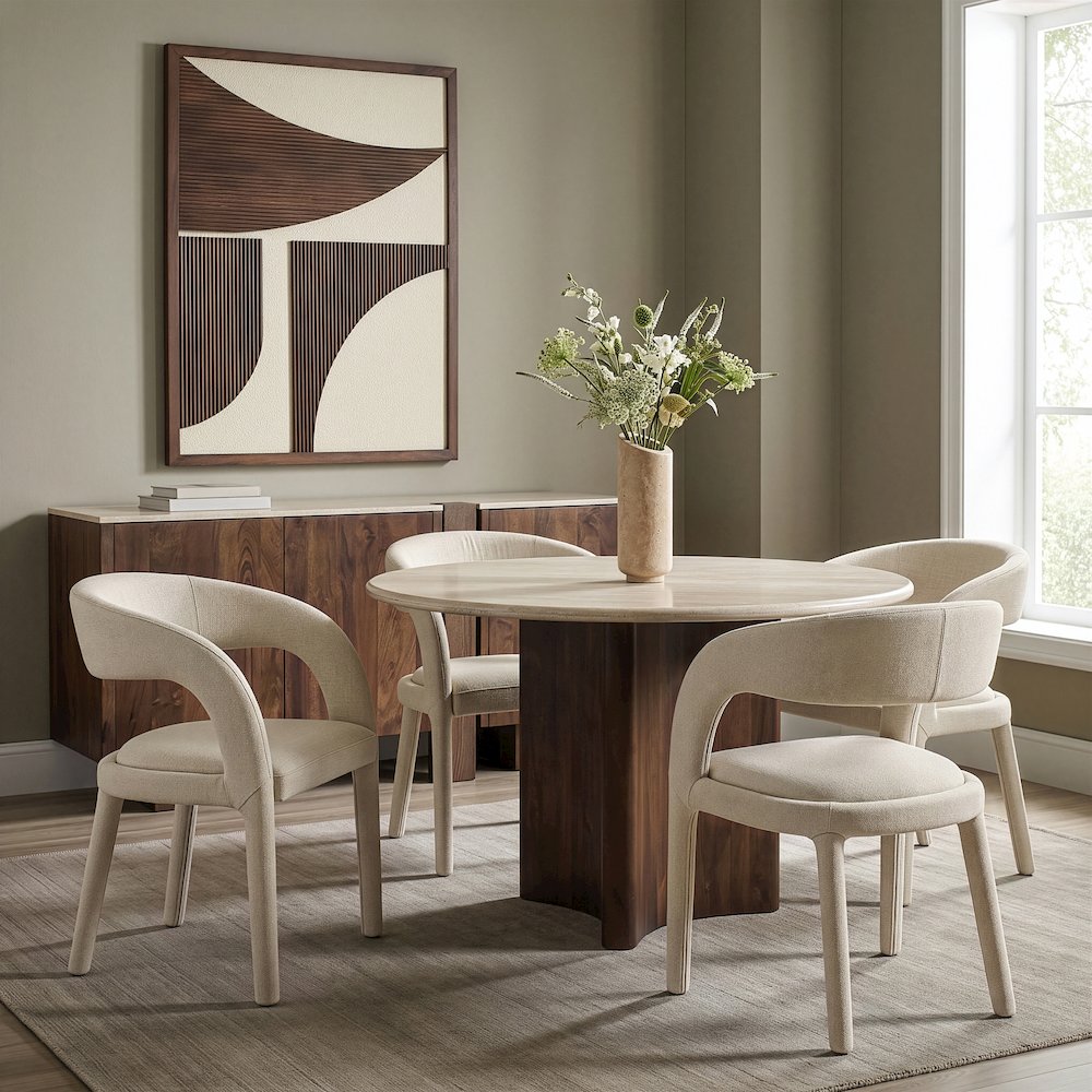 Sylvester Beige Linen Textured Performance Fabric Dining Chair, Set of 2