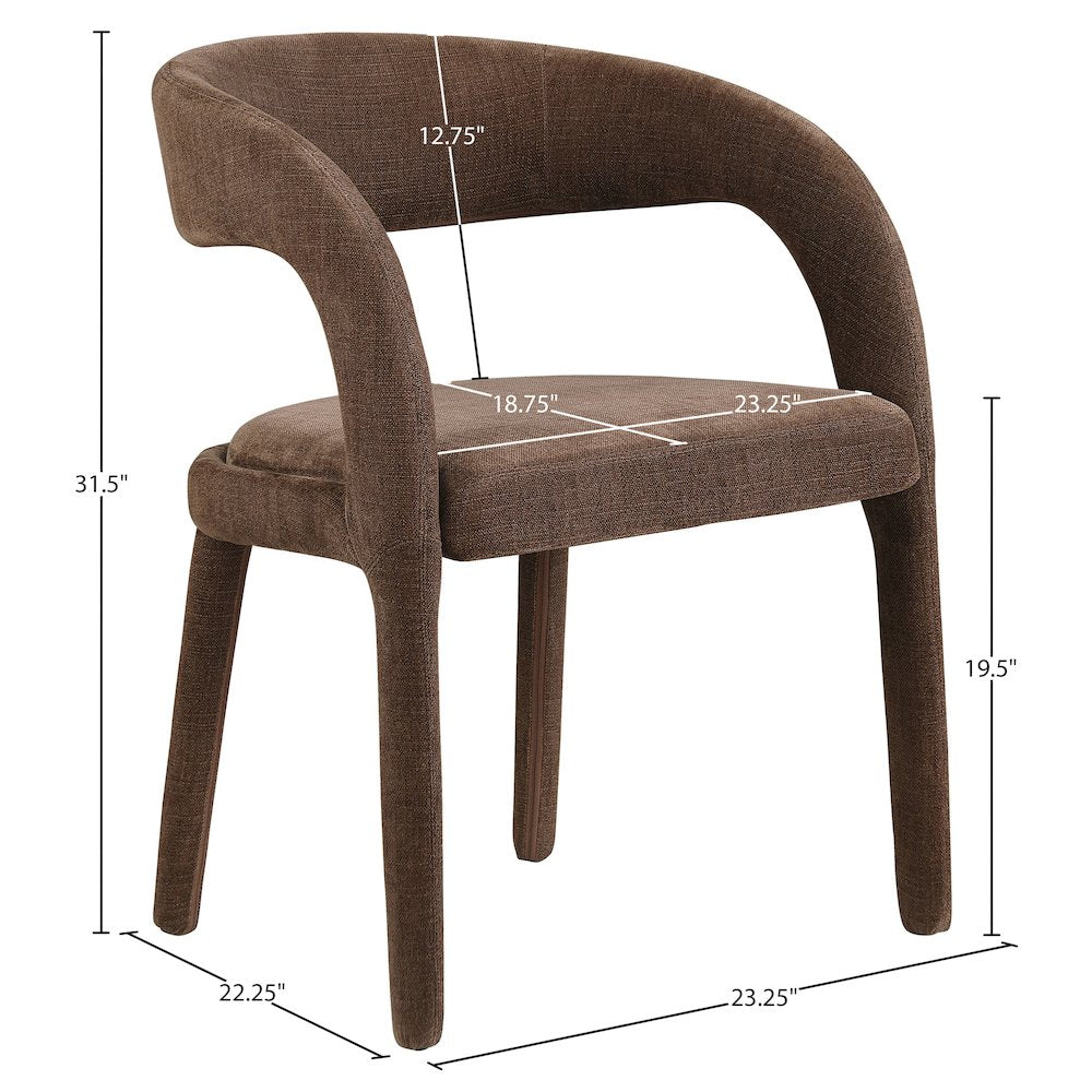 Sylvester Brown Linen Textured Performance Fabric Dining Chair, Set of 2