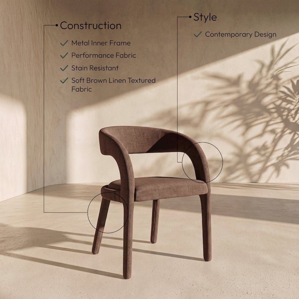 Sylvester Brown Linen Textured Performance Fabric Dining Chair, Set of 2