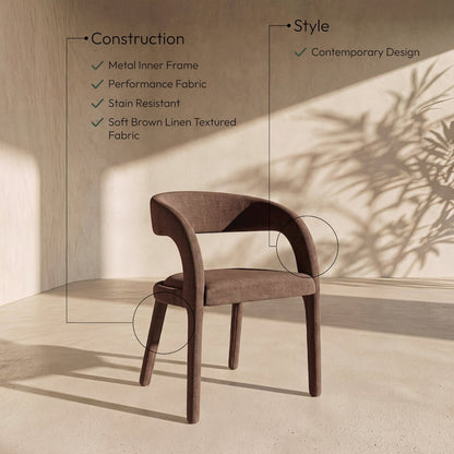 Sylvester Brown Linen Textured Performance Fabric Dining Chair, Set of 2