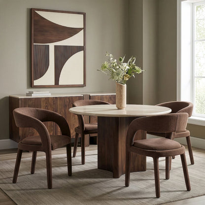Sylvester Brown Linen Textured Performance Fabric Dining Chair, Set of 2