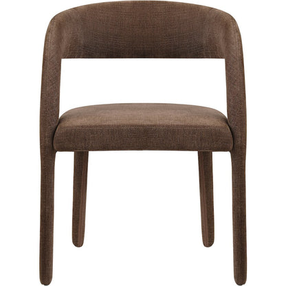 Sylvester Brown Linen Textured Performance Fabric Dining Chair, Set of 2