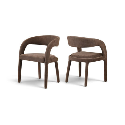 Sylvester Brown Linen Textured Performance Fabric Dining Chair, Set of 2