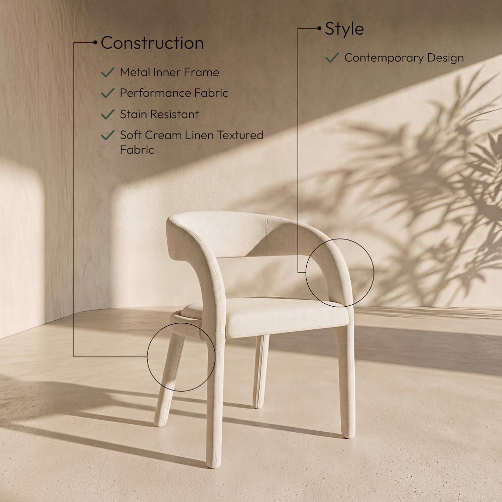 Sylvester Cream Linen Textured Performance Fabric Dining Chair, Set of 2
