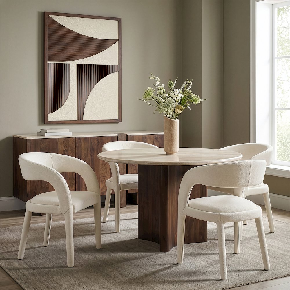 Sylvester Cream Linen Textured Performance Fabric Dining Chair, Set of 2