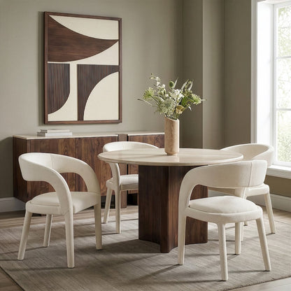 Sylvester Cream Linen Textured Performance Fabric Dining Chair, Set of 2