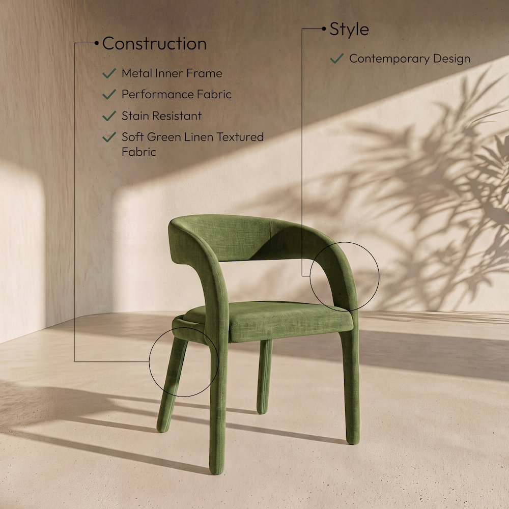 Sylvester Green Linen Textured Performance Fabric Dining Chair, Set of 2