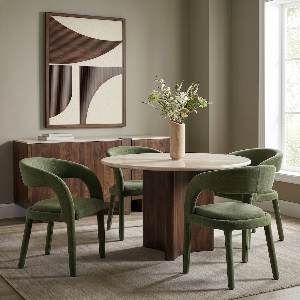 Sylvester Green Linen Textured Performance Fabric Dining Chair, Set of 2