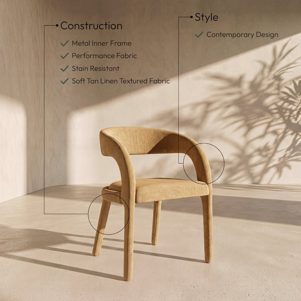 Sylvester Tan Linen Textured Performance Fabric Dining Chair, Set of 2