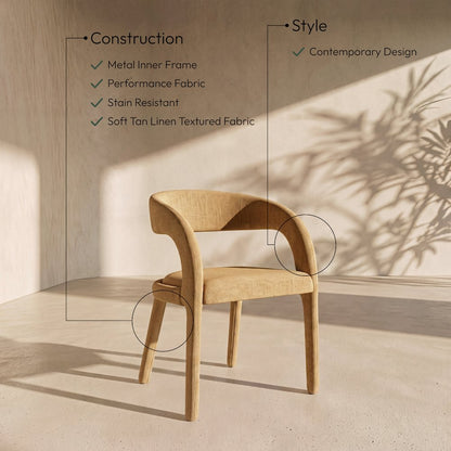 Sylvester Tan Linen Textured Performance Fabric Dining Chair, Set of 2