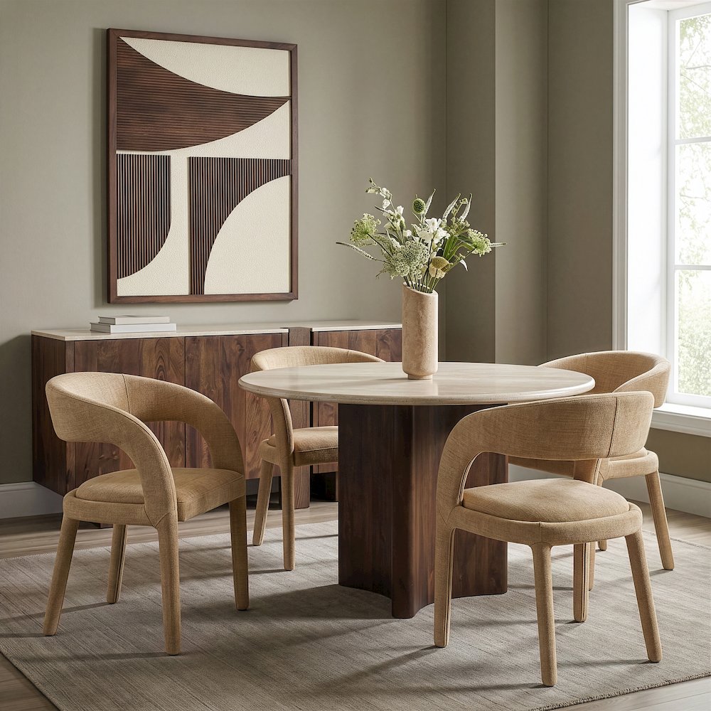 Sylvester Tan Linen Textured Performance Fabric Dining Chair, Set of 2