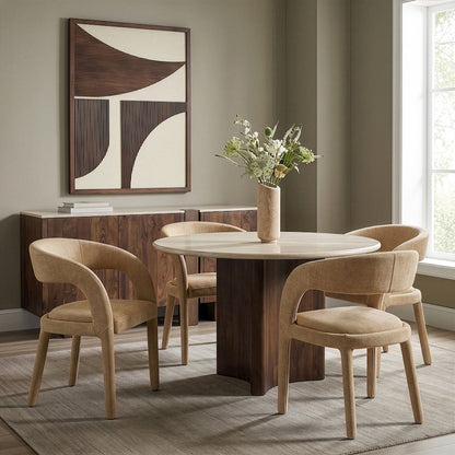 Sylvester Tan Linen Textured Performance Fabric Dining Chair, Set of 2