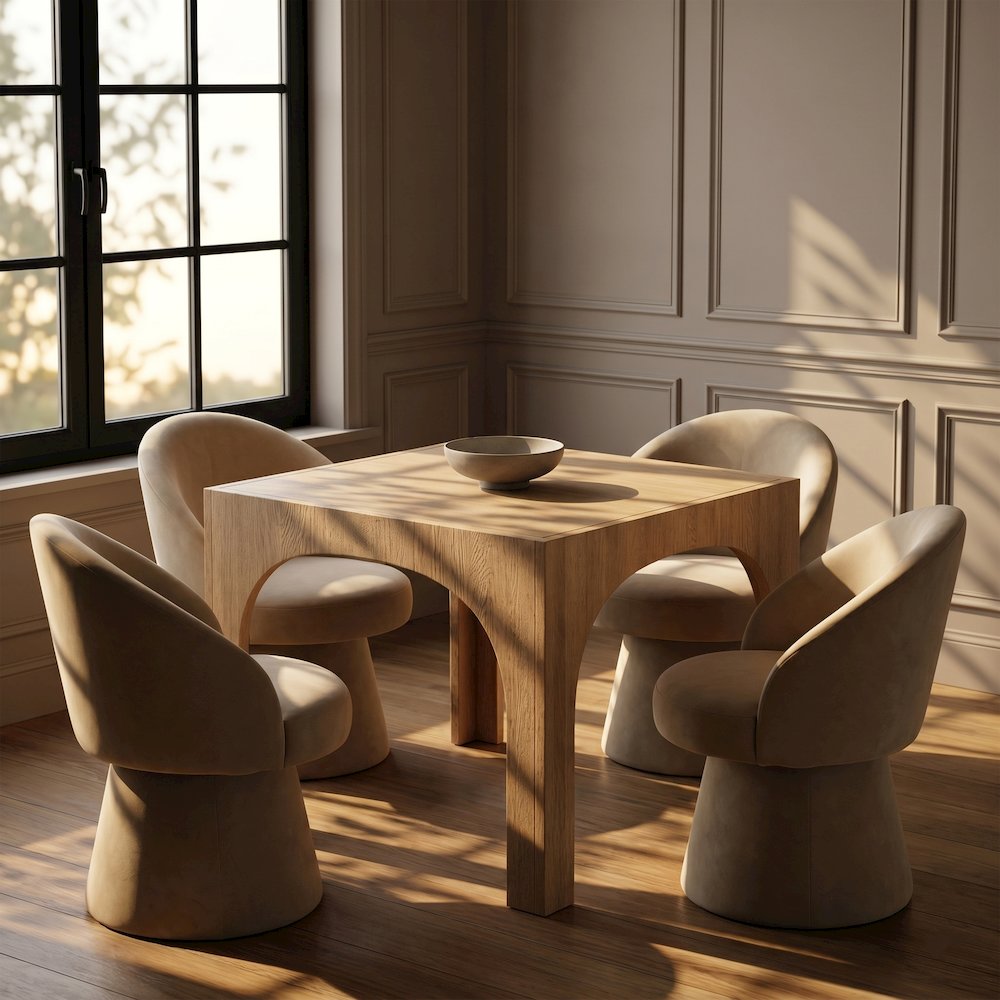 Selene Beige Velvet Performance Fabric Upholstered Swivel Dining Chair