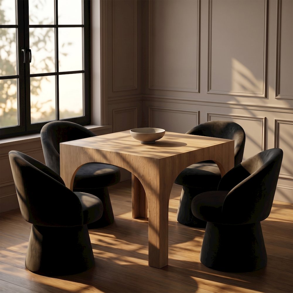 Selene Black Velvet Performance Fabric Upholstered Swivel Dining Chair