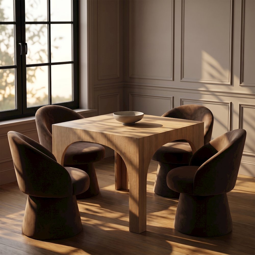 Selene Brown Velvet Performance Fabric Upholstered Swivel Dining Chair