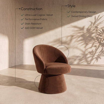 Selene Cognac Velvet Performance Fabric Upholstered Swivel Dining Chair