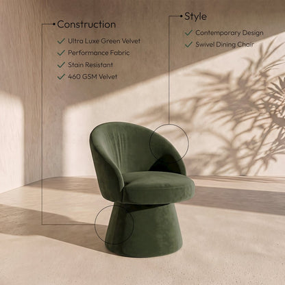 Selene Green Velvet Performance Fabric Upholstered Swivel Dining Chair