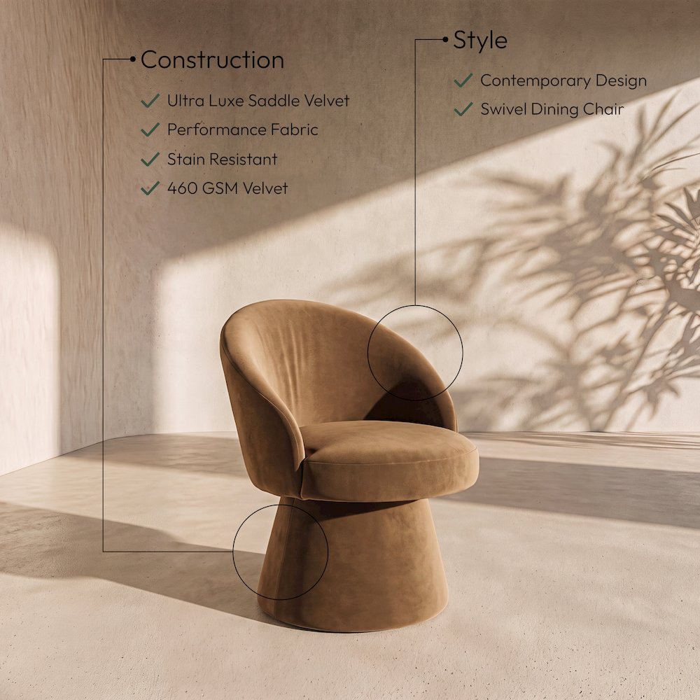 Selene Saddle Velvet Performance Fabric Upholstered Swivel Dining Chair