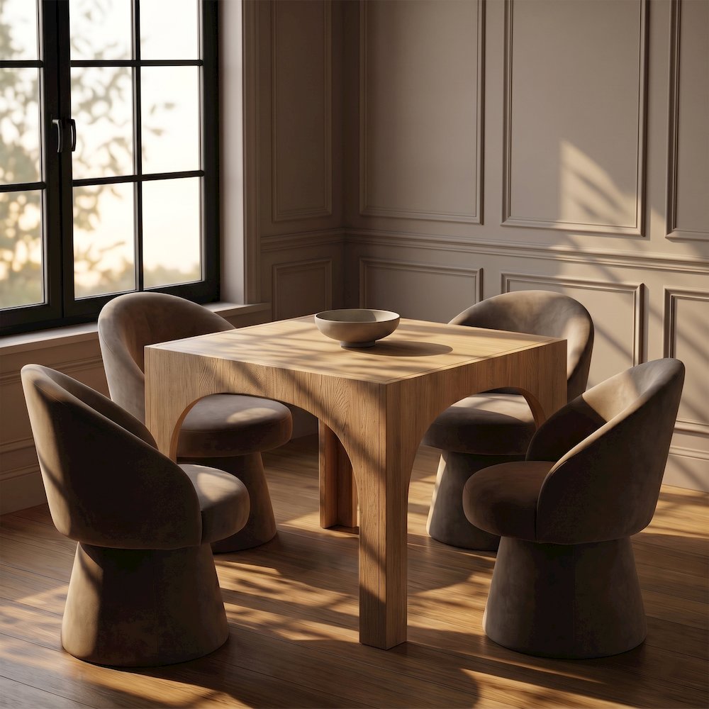 Selene Taupe Velvet Performance Fabric Upholstered Swivel Dining Chair