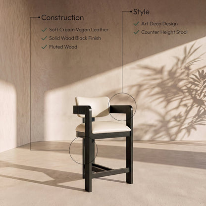 Sacha Cream Vegan Leather Upholstered Counter Stool