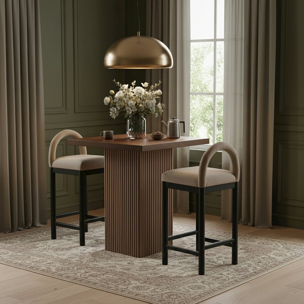 Belinda Brown Oak Veneer And Solid Wood Counter Height Table
