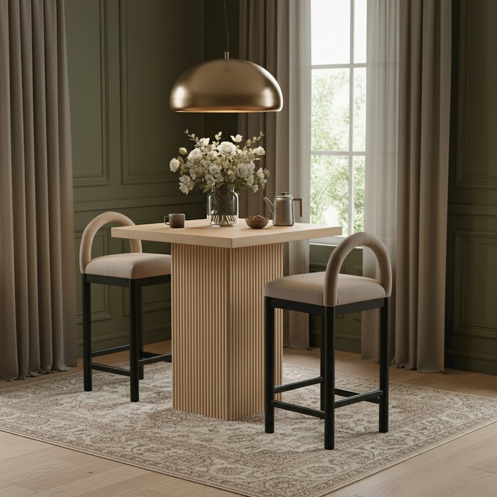 Belinda Natural Oak Veneer And Solid Wood Counter Height Table