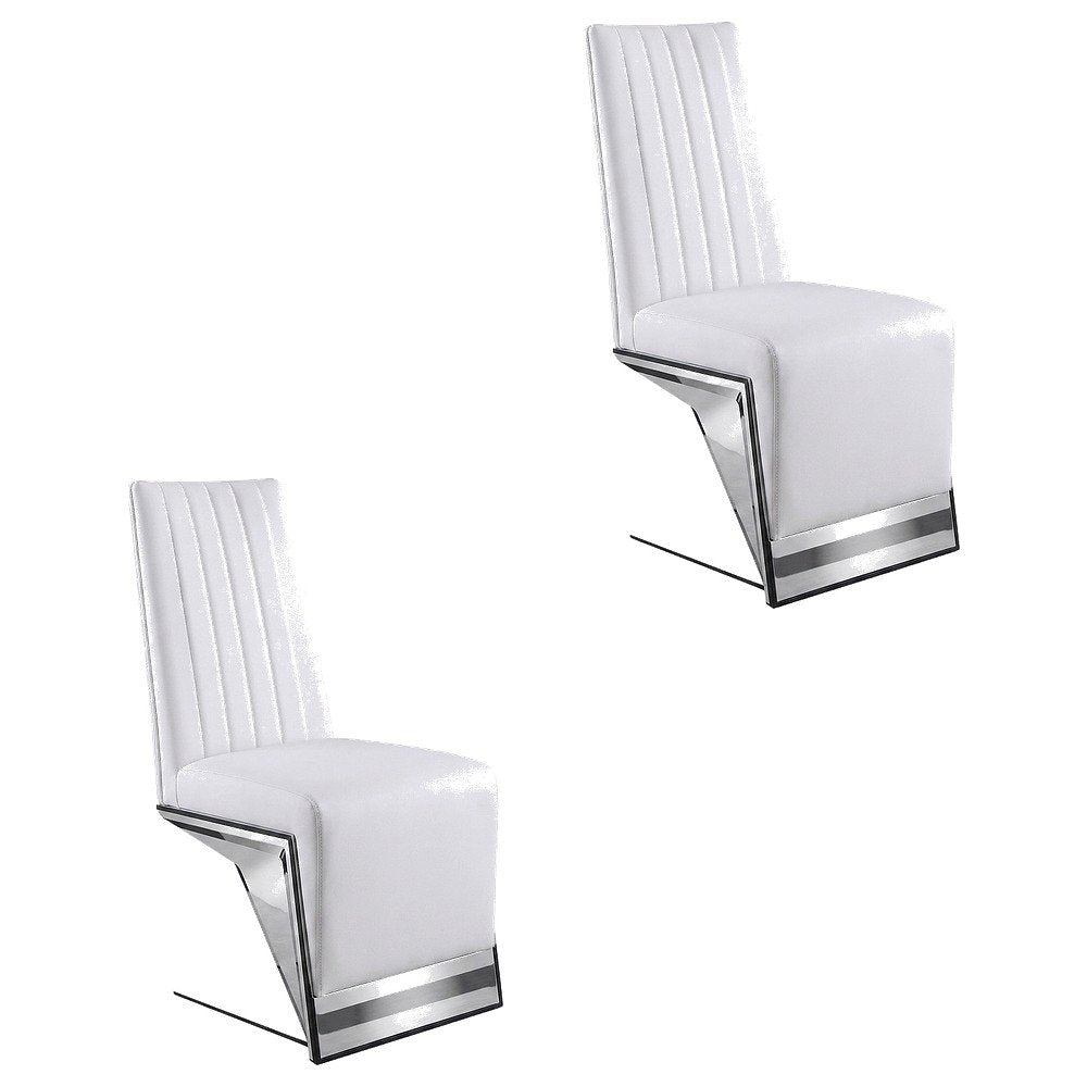 Vegan Leather Upholstered Dining Chair, White Vegan Leather, Set of 2