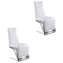 Vegan Leather Upholstered Dining Chair, White Vegan Leather, Set of 2