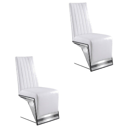Vegan Leather Upholstered Dining Chair, White Vegan Leather, Set of 2