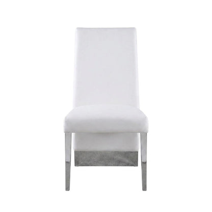 Vegan Leather Upholstered Dining Chair, White Vegan Leather, Set of 2