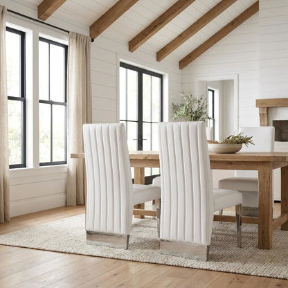 Vegan Leather Upholstered Dining Chair, White Vegan Leather, Set of 2