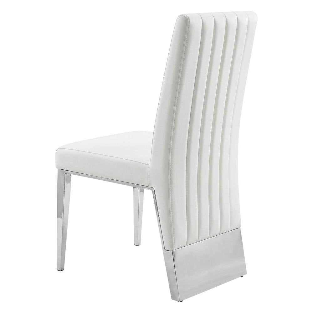 Vegan Leather Upholstered Dining Chair, White Vegan Leather, Set of 2