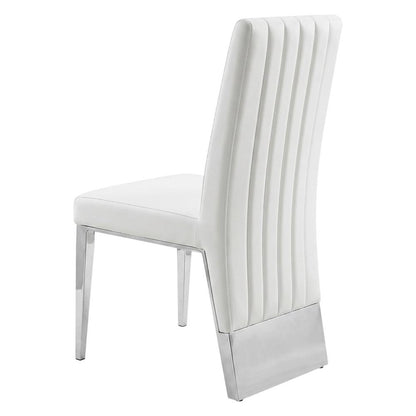 Vegan Leather Upholstered Dining Chair, White Vegan Leather, Set of 2