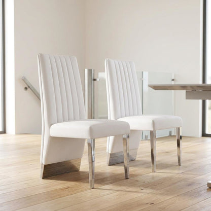 Vegan Leather Upholstered Dining Chair, White Vegan Leather, Set of 2
