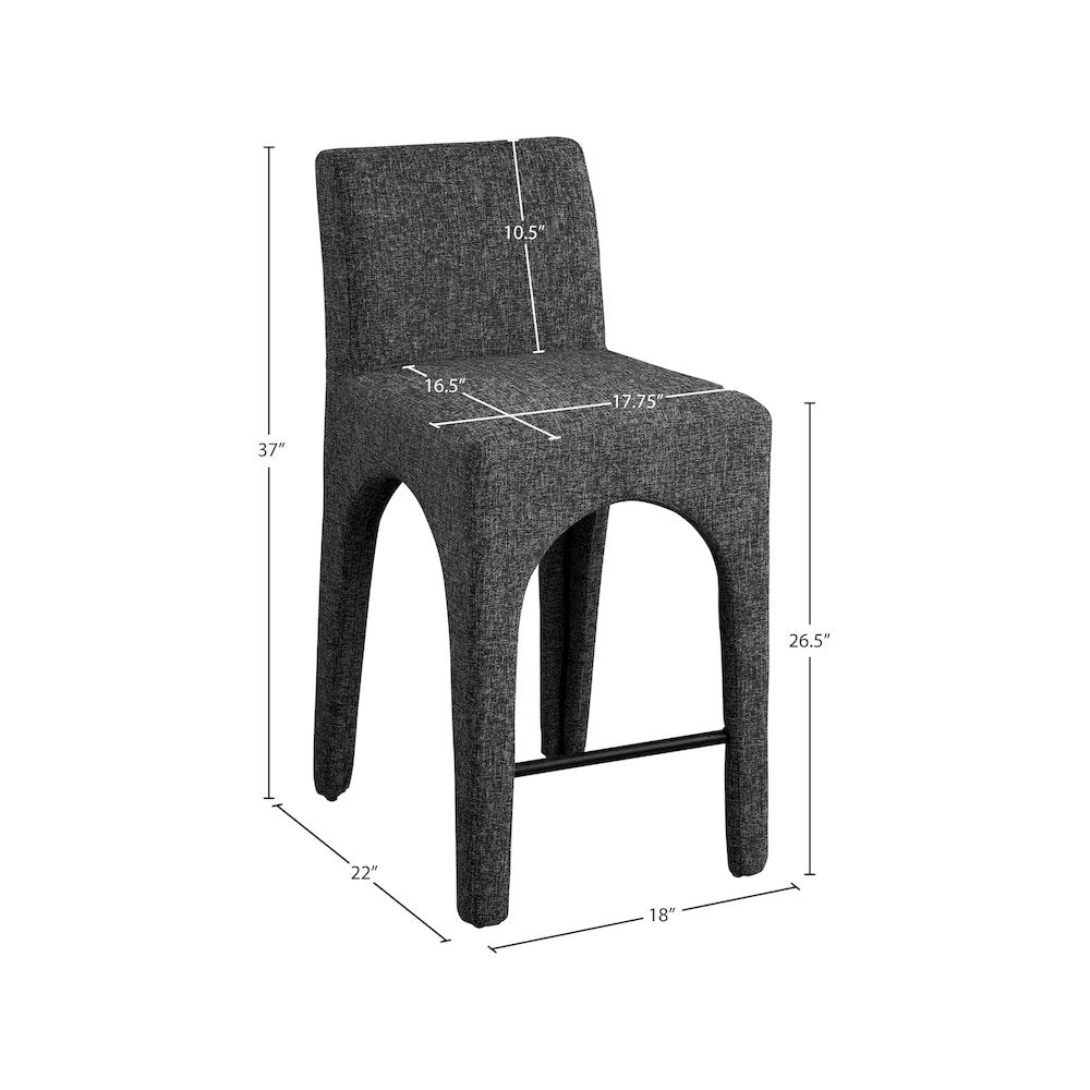 Gramercy Black Linen Textured Fabric Stool