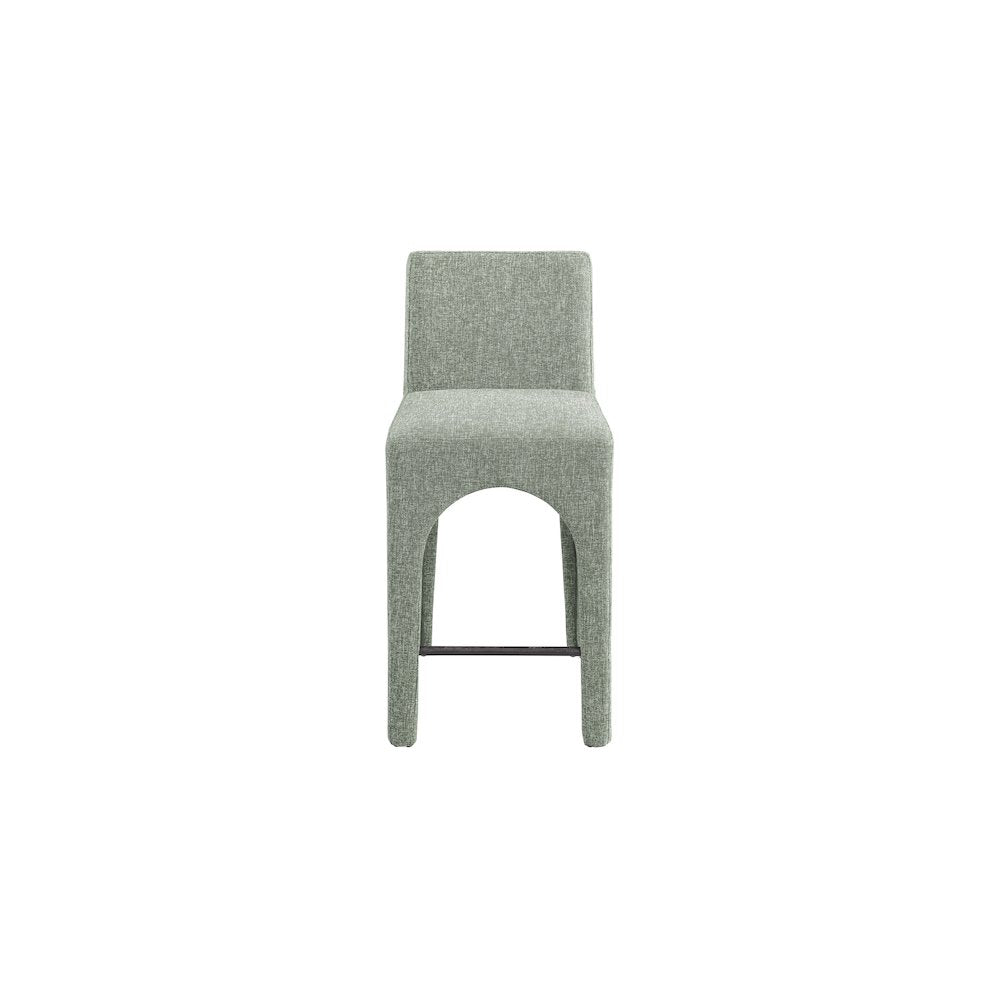 Gramercy Green Linen Textured Fabric Stool