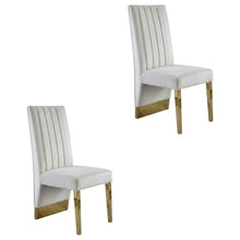 Velvet Upholstered Dining Chairs with Gold Metal Legs, Cream Velvet, Set of 2