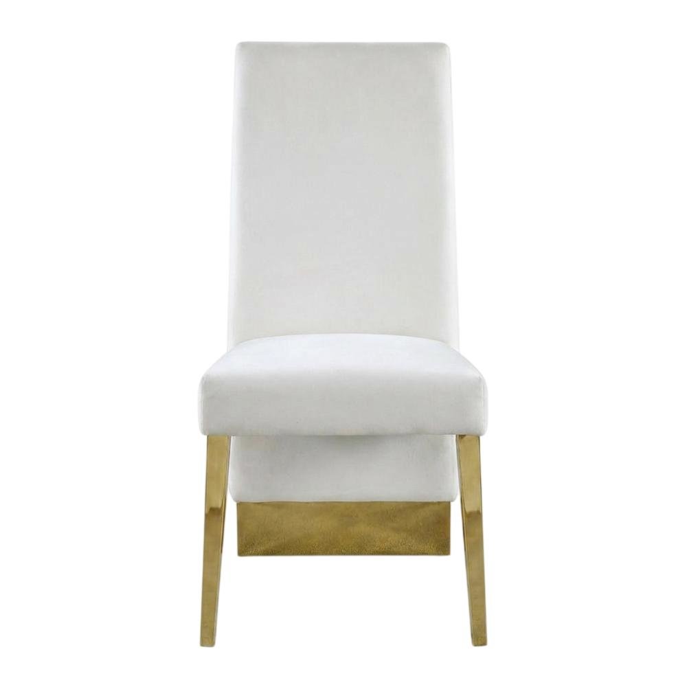 Velvet Upholstered Dining Chairs with Gold Metal Legs, Cream Velvet, Set of 2