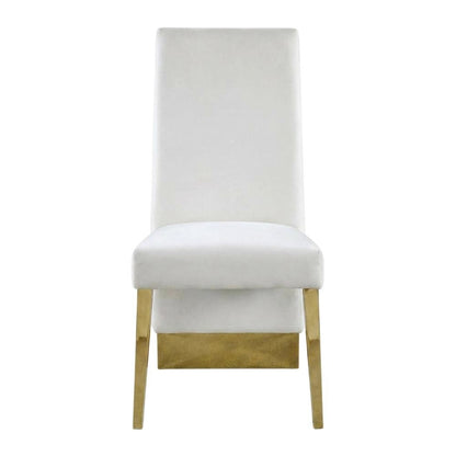 Velvet Upholstered Dining Chairs with Gold Metal Legs, Cream Velvet, Set of 2