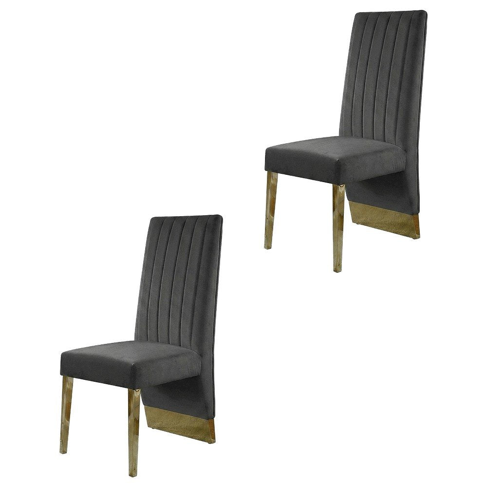Velvet Upholstered Dining Chairs with Gold Metal Legs, Grey Velvet, Set of 2