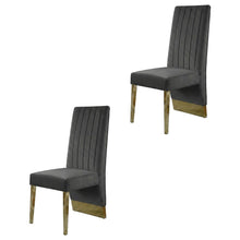 Velvet Upholstered Dining Chairs with Gold Metal Legs, Grey Velvet, Set of 2