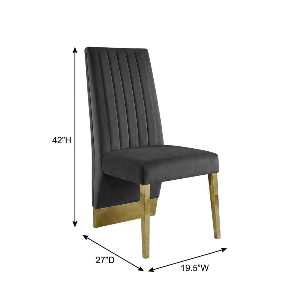 Velvet Upholstered Dining Chairs with Gold Metal Legs, Grey Velvet, Set of 2